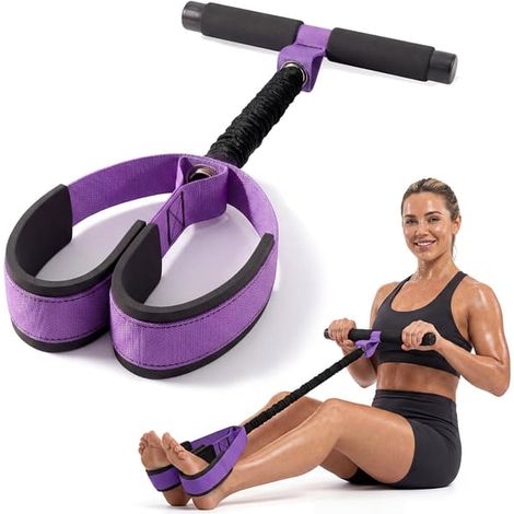 Bande de résistance avec poignées et pédales, durabilité améliorée, avec pédales, pour abdominaux, taille, bras, gainage, jambes, kinésithérapie, violet (1/5)