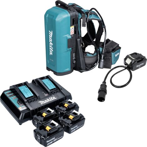 Sac à dos pour batteries Makita PDC 01 36 V (2x 18 V) + adaptateur de batterie 18 V + 4 batteries 6,0 Ah + chargeur (1/5)