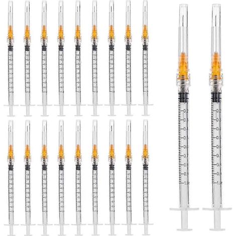 Lot de 50 seringues de 1 ml avec aiguille 25G (1 pouce), fournitures de laboratoire, système Luer Lock, emballage individuel scellé.