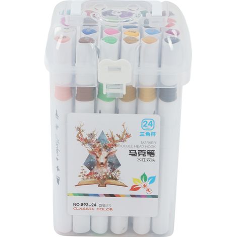 24 Pcs Markers Triangular Rod Hand Painted Water Based Paint Watercolor Pen Double Head Marker Pen (1/5)