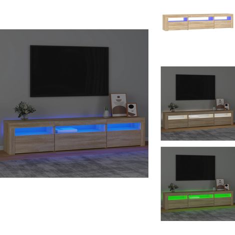 TV-Schrank mit LED-Leuchten Sonoma-Eiche 195x35x40 cm - TV Schrank - Holzwerkstoff Möbel - Sonoma Eiche - LED Beleuchtung - Wohnraum Einrichtung (1/5)
