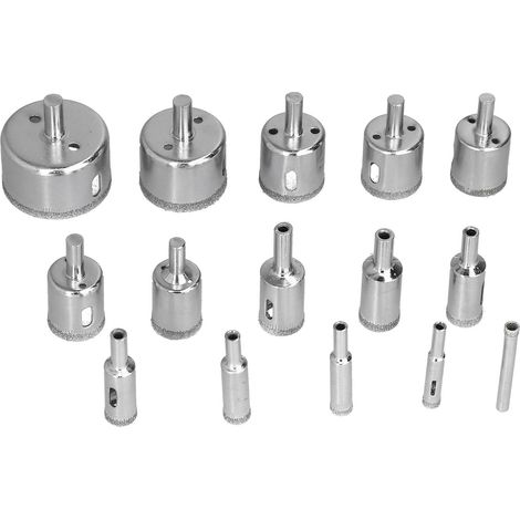 Kit de 15 Forets Diamant 6‑50mm pour Céramique, Marbre, Verre, Bois et Briques