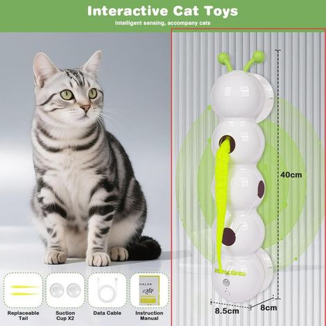 Jouet interactif pour chat avec capteur de mouvement, jouet électronique à ventouse avec plumes mobiles, idéal pour stimuler l'instinct de chasse et l'exercice des animaux domestiques (1/5)