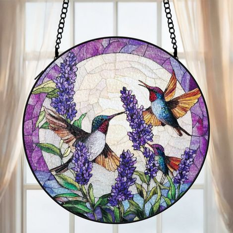 Vitrail colibri attrape-soleil 16 cm décoration fenêtre suspension raffinée cadeau grand-mère (1/5)