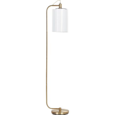 Lámpara de pie moderna con base de metal pantalla de lino color blanco cobrizo Liberia