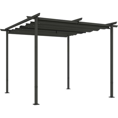 Pergola jardin 3×3m gris foncé cadre métallique, toit réglable protection UPF30+, abri solaire pour terrasse et véranda