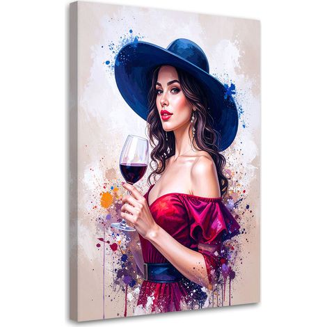 Tableau Moderne, Femme au chapeau avec un verre de vin,60x90 (1/4)