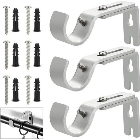 Allecto plus，Juego de 3 soportes ajustables para barra de cortina，Soportes de pared con tornillos，Para barra de 2,5 cm (1 pulgada) (1/5)