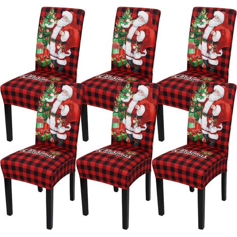Weihnachts-Stuhlhussen 6er Set, Stretch-Bezüge für Esszimmerstühle, abnehmbar (1/5)