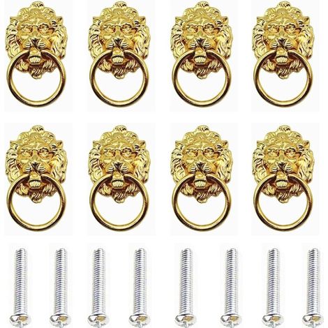 Stück Löwenkopf-Schrankgriffe, antike Bronze-Löwen-Schubladengriffe, Löwenkopf-Schubladenringe, mit Schrauben, für Schranktürgriffe und Schubladengriffe (Gold)