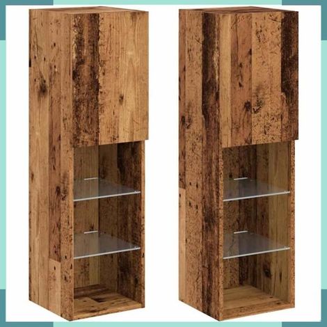 Meuble TV - 857677 - vieux bois - avec lumières LED - 30,5 x 30 x 102 cm (1/5)