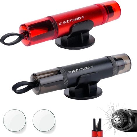 2 Pièces Marteau de Sécurité pour Voiture, Brise Vitre Voiture 2 en 1, Coupe-Ceinture et Brise-vitre, Brise-vitre de Voiture, pour Voiture Outil d'Évasion d'urgence - (Noir + Rouge) (1/5)