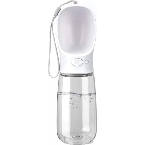 Bouteille d'eau pour animaux - Fontaine à eau portable anti-fuite de 550 ml pour chiots avec distributeur d'eau pour les promenades en extérieur, blanche (1/5)
