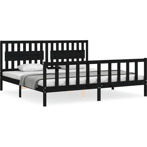 Maison Exclusive - Massivholzbett mit Kopfteil Schwarz 200x200 cm