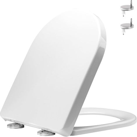 Abattant WC en forme de D avec fermeture amortie - 46 x 36 cm - Libération rapide et siège de toilette réglable (1/5)