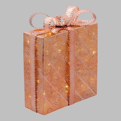Paquet Cadeau lumineux cuivré H30,5cm en Métal Perforé Cuivré Lotti (1/5)