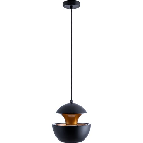 Paco Home Pendelleuchte Hängelampe Esstischlampe 1,5m Textilkabel Kürzbar Indirektes Licht Schwarz-Gold, Ø20 cm