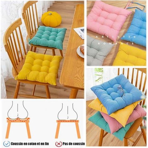 Coussin De Chaise - 40x40 Cm - Coton Et Lin - Avec Sangle De Serrage - Rose - Lot De 2 (1/5)