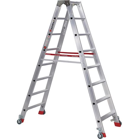 Euroline Premium 30573 Stufenstehleiter mit Federrollen und Feststellern 2x8 Stufen (1/2)