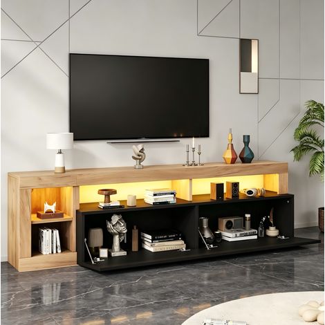 Mobile porta TV 184x42x58 cm con illuminazione a LED e vano contenitore, stile moderno per soggiorno, in truciolato nero e legno (1/5)