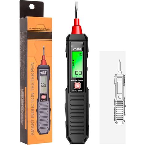 Testeur tension AC 12-300V – Haute précision – Écran LCD – Multifonction – Noir avec LED (1/5)