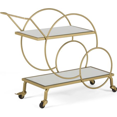 Chariot de bar VINO en miroir et métal doré – 81cm