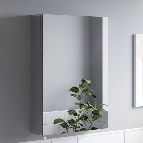 Bathroom Mirror Cabinet Wall Mounted Stainless Steel Single Door 500 x 700mm Rectangular