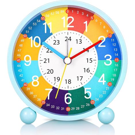 Réveil pour enfants, horloge d'apprentissage silencieuse sans tic-tac, horloge de chevet avec lumière, réveil fort pour les dormeurs lourds, alimenté par piles (1/5)