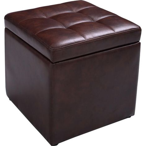 Gain de Place et Assise Confortable Pouf Repose-Pieds Coffre Cube 16 Pouces Simili Cuir à Charnière pour Salon et Chambre (1/5)