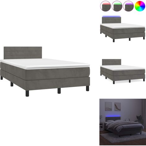 Sommier à lattes de lit avec matelas LED gris foncé 120x190 cm - Lit Plateforme - Lit Capitonné - Lit Design - Lit Velours - Éclairage Led (1/5)