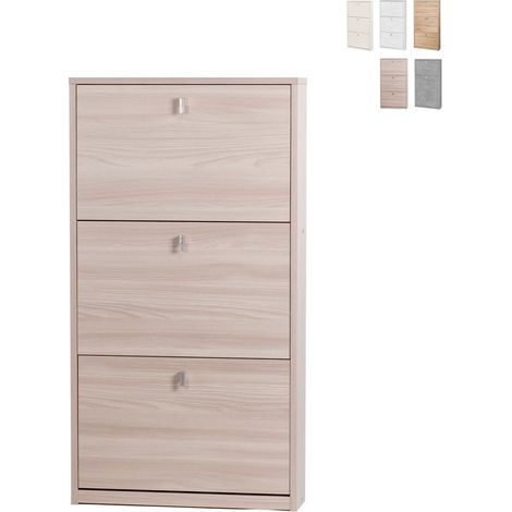 Platzsparender schlanker Schuhschrank mit drei Türen Light Elm 63x18x h117 cm (1/5)