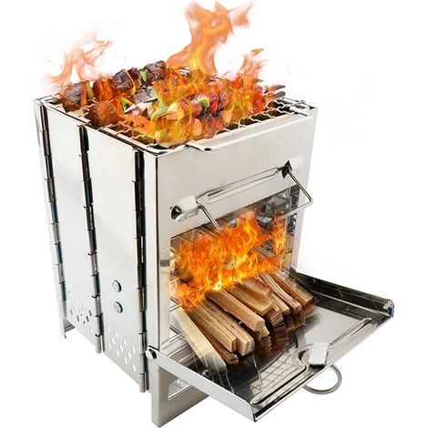 Réchaud de camping pliable pour randonnée, réchaud à bois, mini barbecue avec sac de transport, idéal pour la cuisine en camping et en randonnée. (1/5)