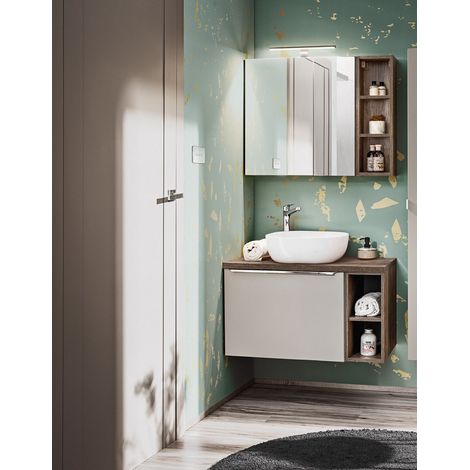 Badmöbel Set 5-tlg Badezimmerset AKAN Taupe Spiegelschrank 60cm inkl. Waschtisch (1/5)