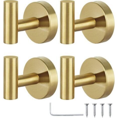 Handtuchhaken, Badezimmer-Garderobenhaken, Bademantelhaken, Edelstahl-Haken, schwerer Tür-Handtuchhalter,4 Stück (goldener Einzelhaken ohne Lochung) (1/4)