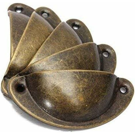 10pcs Poignée de Coquille Vintage pour Tiroir Armoire Meuble Cuisine, Fer Incurvé Bouton de Porte de Placard Retro 8,2 cm x 3,5 cm Laiton Antique (1/4)