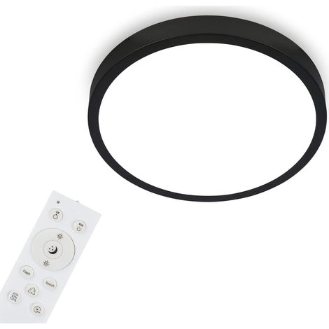 Plafonnier LED RGBW, LED à intensité variable, couleurs de lumière variées, blanc neutre, lampe en saillie, télécommande, noir, Ø380x50 mm (1/5)