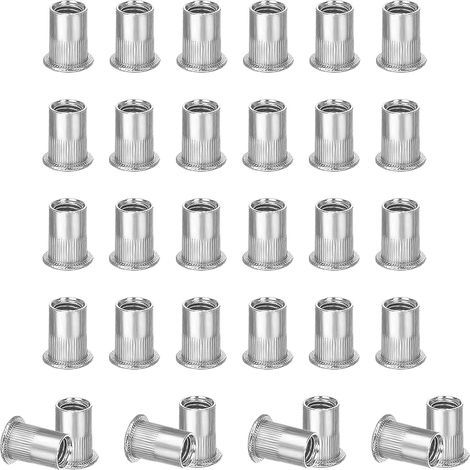 Lot de 50 écrous à riveter M6 en acier inoxydable - Écrous à rivets aveugles à tête plate - Insert fileté - Écrous pour fixation de meubles, décorations, artisanat (1/5)