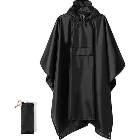 Imperméable 3 en 1 - Imperméable à poches - Combinaison de pluie - Imperméable - Imperméable à capuche - Unisexe - Noir (1/5)