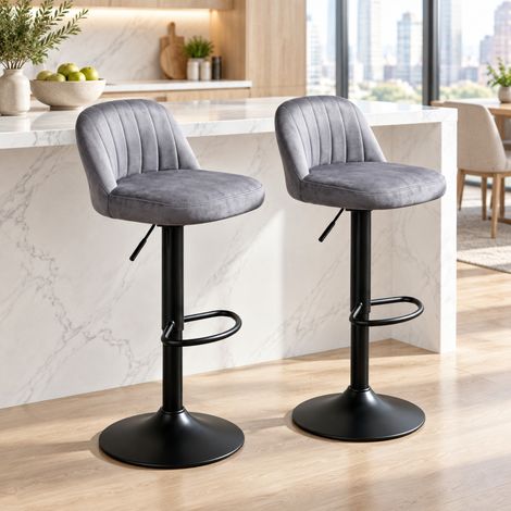 Verstellbare Barhocker im 2er-Set, 360° drehbar, mit Rückenlehne, Grau/Schwarz OKMYHOME (1/5)