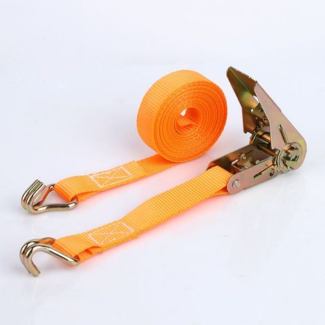 Correa de trinquete con gancho, 1 tensor profesional de 6 m x 3,8 cm, flejado con trinquete, correa de amarre, carga máxima 3000 kg, transporte de motocicletas (1/5)