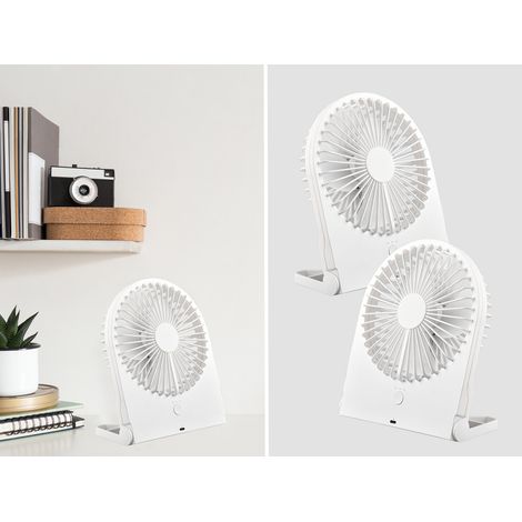 Schreibtisch Ventilator 2er SET - 3 Stufen, Weiß Höhe 23cm Akku & USB-C Anschluß (1/5)