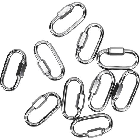 10 connecteurs de chaîne Quick Link M5 en acier inoxydable 304 pour porte-clés, camping, pêche, randonnée et laisses pour animaux de compagnie. (1/5)