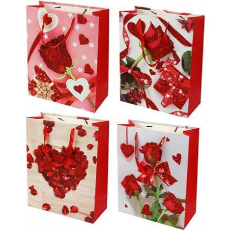 Set 6 Pz. Buste Da Regalo 30x40x12cm Borsa San Valentino Rose Vari Models 71100 (1/2)