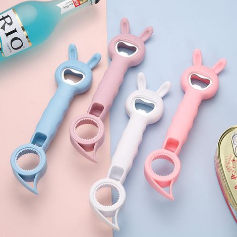 Ouvre-boîte manuel, ouvre-bouteilles multifonctions, ouvre-boîte portable 4 en 1, facile à utiliser, oreilles de lapin mignonnes (1/5)