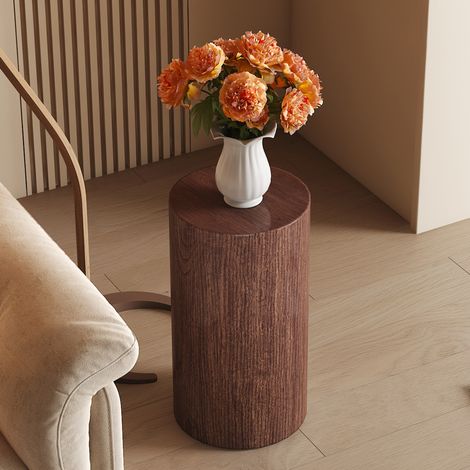 Tavolino rotondo 30x30x55 cm noce, design cilindrico in MDF, pronto all'uso MEUBLIV (1/5)