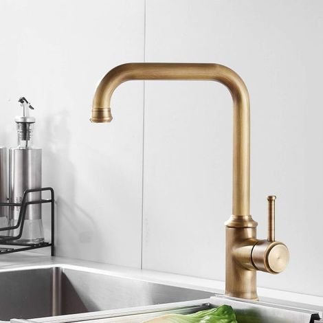 Robinet de Cuisine, Laiton Antique, Mitigeur Cuisine avec Bec Orientable 360° (1/4)