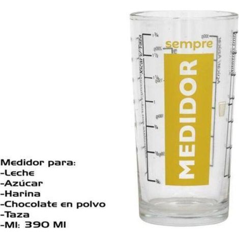 vaso medidor cristal sempre para leche,azucar,harina,chocolate,taza 390 ml.