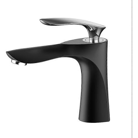 Robinet mitigeur de lavabo en cuivre pur pour plan de travail de salle de bain, robinet d'eau chaude et froide avec valve en céramique, bec en laiton sans plomb (noir/argent)