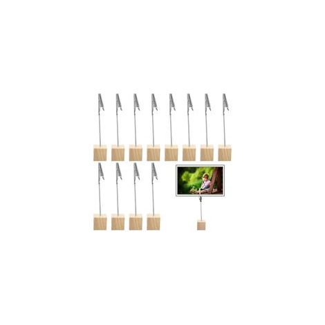12 Pièces Porte Photos en Bois avec Clips Crocodile, Supports de Cartes Multifonctionnels pour Décoration Maison Bureau, Fête Mariage, Support Menu et Numéro de Table (1/5)