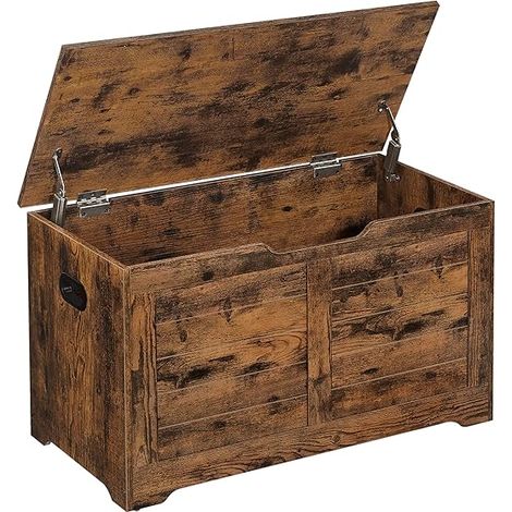 Vasagle – Coffre de rangement banc chaussures 40 x 80 x 46 cm – Style rustique marron – 2 charnières de sécurité – Grand espace de rangement (1/5)